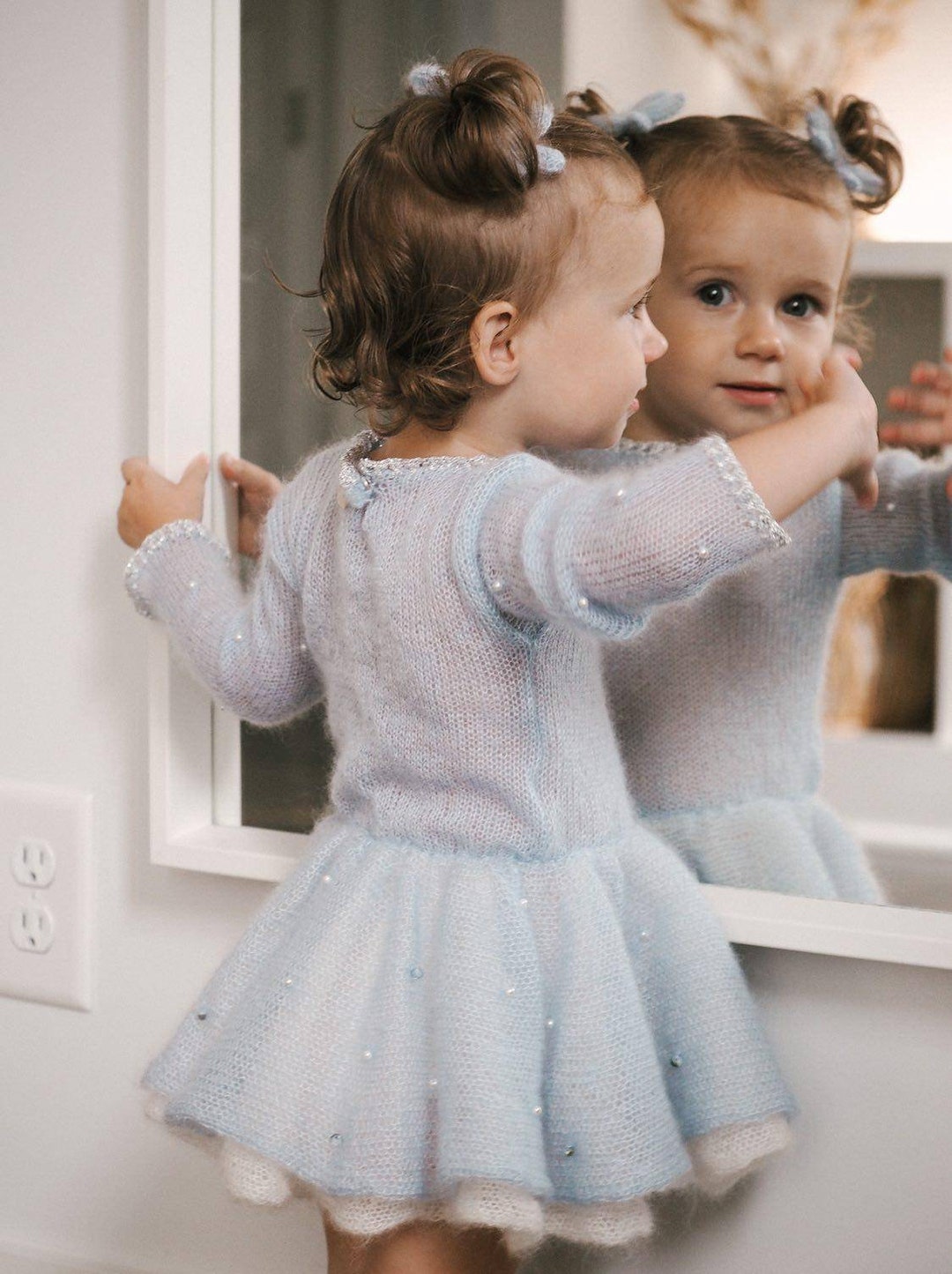 Light Blue Baby Girl Dress With Beads on Sleeves and Skirt Etsy