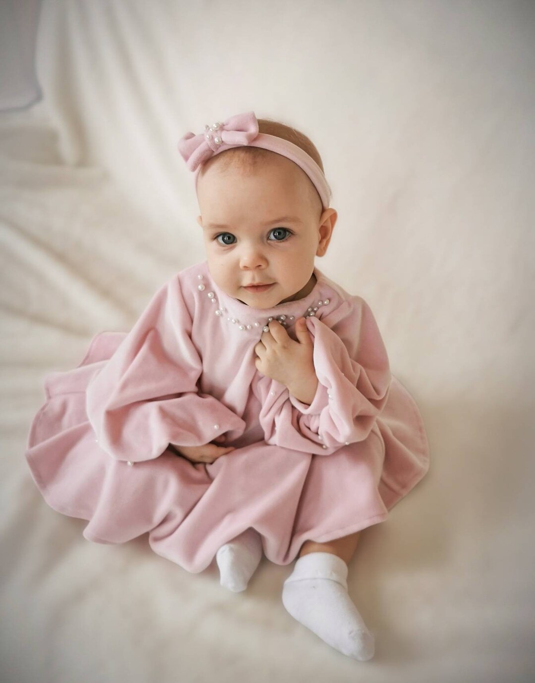 Baby Girl Pale Pink Dress Wide Sleeves Toddler Outfit With Etsy