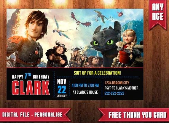 How to Train Your Dragon 2 Movie Birthday Party Invitations /& Thank You Notes