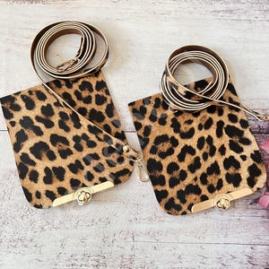 Leopard PU leather crochet Shoulder bag strap & closure cover set, PU leather kit for crochet shoulder bag, leather bag making set