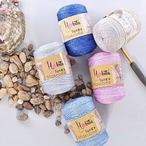 2 mm POLYESTER macrame LUREX cord, Shiny Polyester glitter, metallic, knitting and crocheting handbags, backpacks, décor items. -HBT