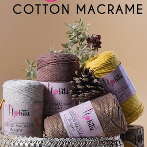 2 mm COTTON macrame LUREX cord, 250 gr Shiny cotton glitter, metallic, knitting and crocheting handbags, backpacks, décor items. -HBT