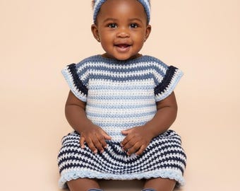 Handcrafted - Blue and White Striped Sweater Dress