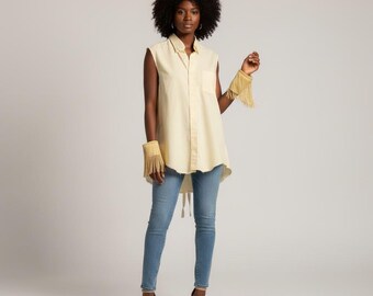 Upcycled | Yellow Sleeveless Long Tassel Shirt
