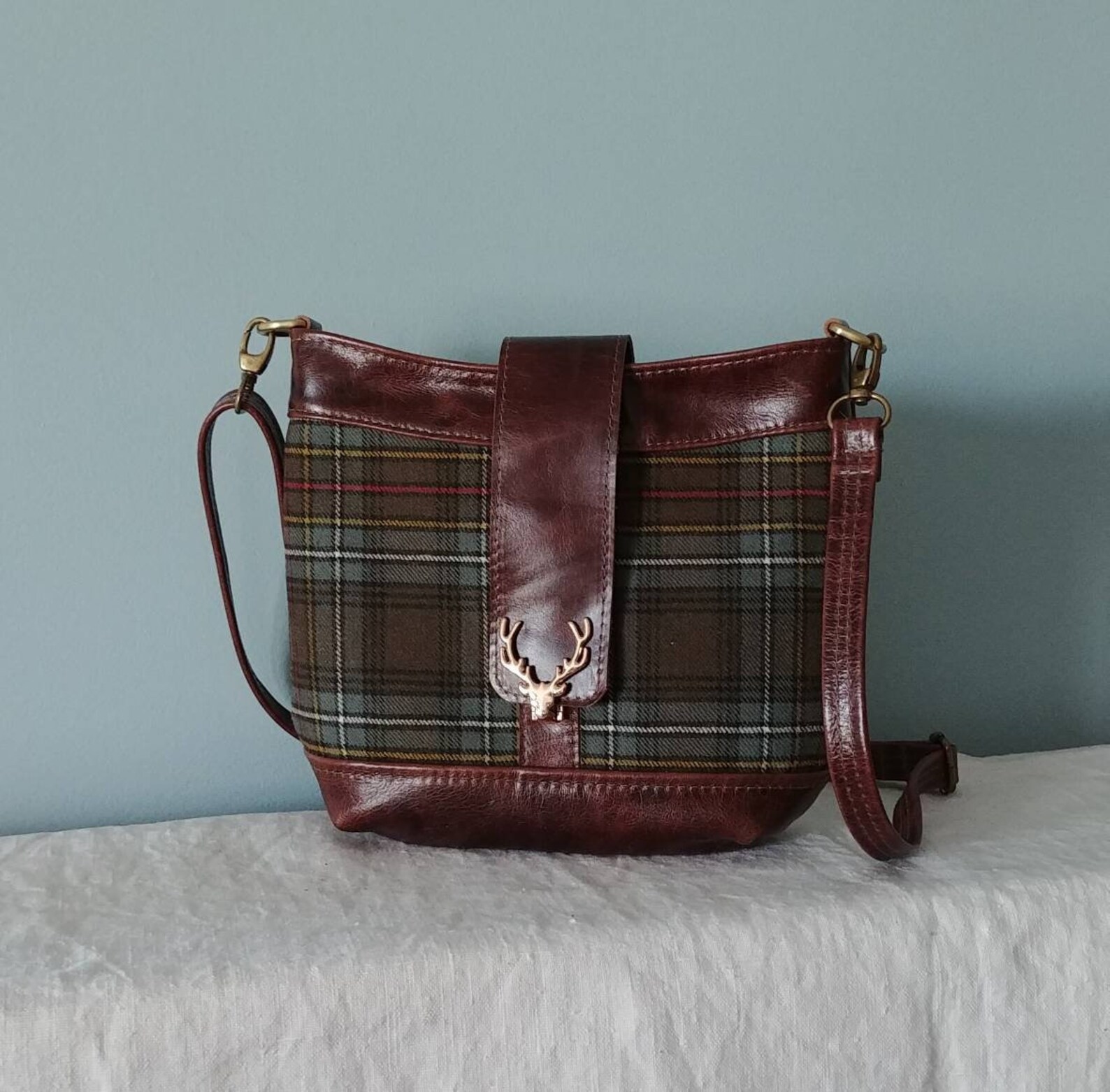 Leather Purse with Genuine Scottish Tartan and Stag Head Etsy