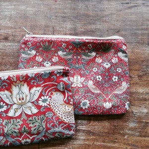 Strawberry Thief Passport Pouch, William Morris Print, Canadian Made, Zippered Coin Purse, Makeup Bag, Everything Bag, Anything Bag image 2