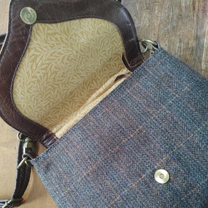 Tweed and Leather Crossbody Saddle Bag. Brown Leather and Harris Tweed Wildwood Handbag. Made in Canada. image 7