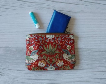 Strawberry Thief Passport Pouch, William Morris Print, Canadian Made, Zippered Coin Purse, Makeup Bag, Everything Bag, Anything Bag