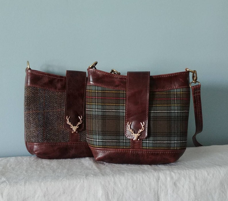 Leather Purse with Genuine Scottish Tartan and Stag Head Etsy
