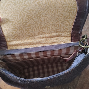 Tweed and Leather Crossbody Saddle Bag. Brown Leather and Harris Tweed Wildwood Handbag. Made in Canada. image 8