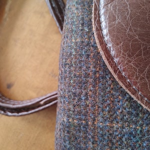 Tweed and Leather Crossbody Saddle Bag. Brown Leather and Harris Tweed Wildwood Handbag. Made in Canada. image 3