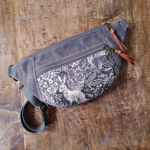 Waxed Canvas Belt Bag: Rabbit Print Fanny Pack, Handmade in Canada