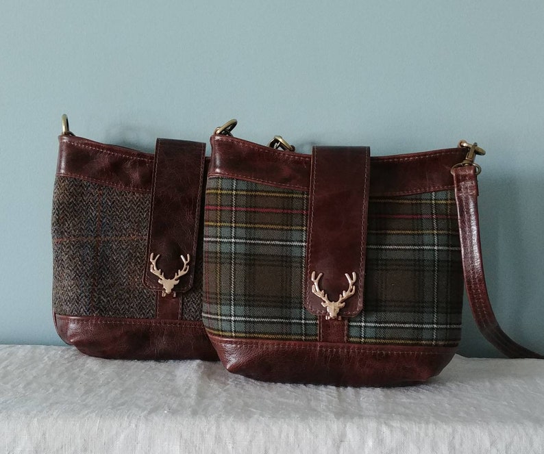 Leather Purse with Genuine Scottish Tartan and Stag Head Etsy