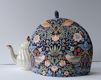 Funda para tetera "Ladrón de Fresas" de la Marina, con doble aislamiento y estampado de William Morris, colores a elegir, funda para tetera de seis tazas. Fabricada en Canadá.