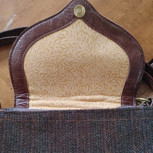 Tweed and Leather Crossbody Saddle Bag. Brown Leather and Harris Tweed Wildwood Handbag. Made in Canada. image 6