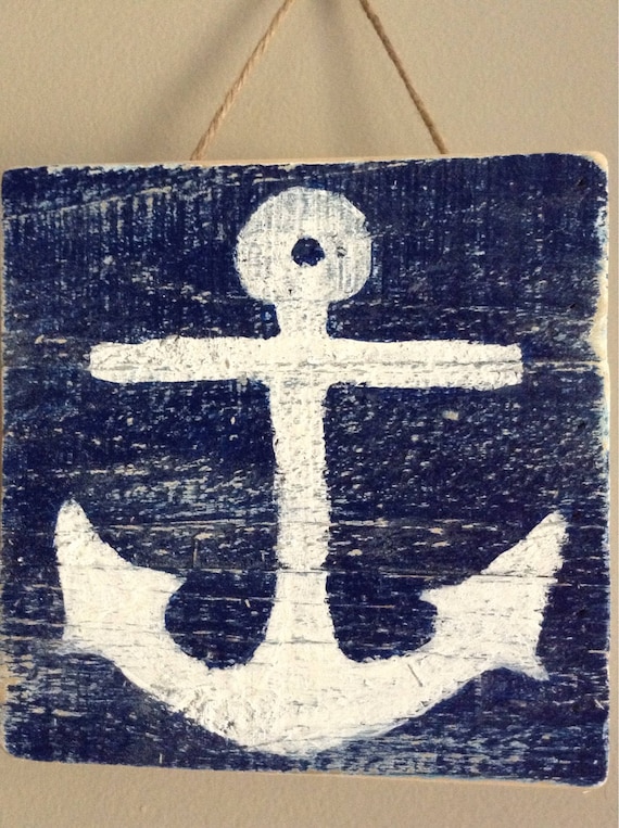 Anchor wall art Rustic distressed Nautical Coastal Theme DARK BLUE Anchor
