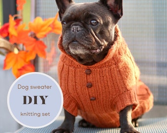 Komplettes DIY Strickset, DIY Französische Bulldogge Wolle Orange Pullover, Strickset Französische Bulldogge Wintermantel, Hunde Wintermantel, Haustier Pullover