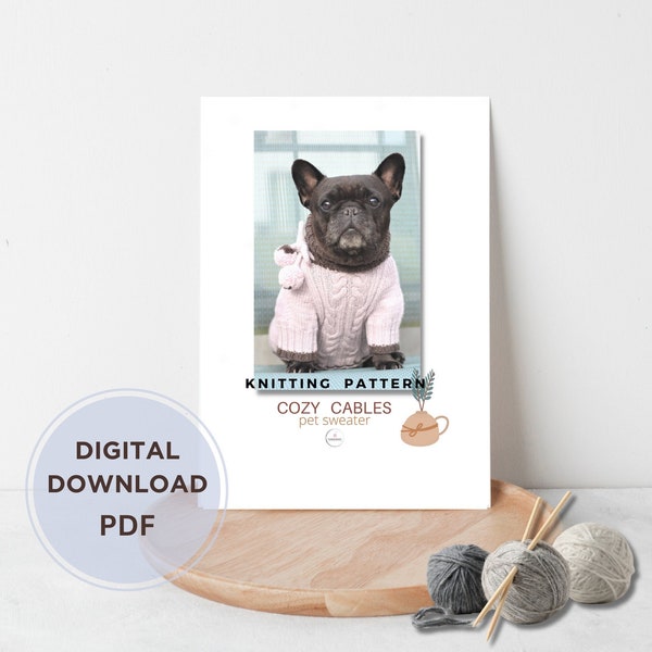 Knitting pattern PDF French bulldog cabled sweater with pompoms, Dog sweater, Pug sweater, Devon rex sweater, Sphynx sweater