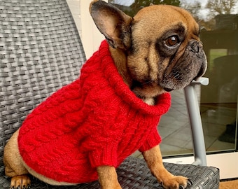 French bulldog wool red sweater, French bulldog winter coat, Dog winter coat, French bulldog winter coat