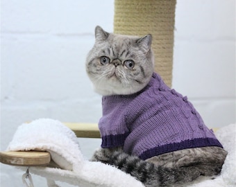 Hand knit cat sweater, Merino wool cat jumper, Cotton merino cat sweater, Jumper for Devon rex,  Warm cat sweater, Lavender cat jumper