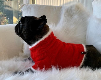 French bulldog wool red sweater, French bulldog winter coat, Dog winter coat, French Bulldog gift