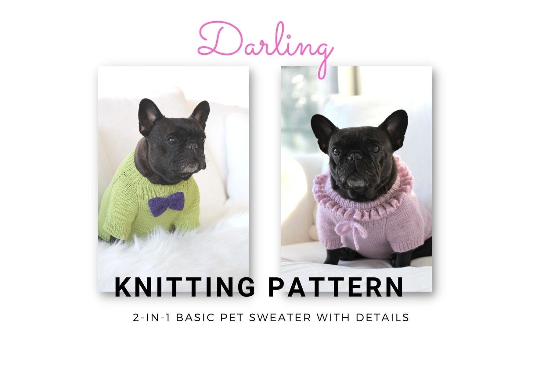 Knitting pattern PDF French bulldog sweater with details Dog Etsy