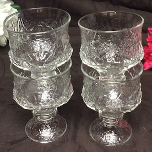 Vintage Anchor Hocking Rainflower Pattern Clear Glass Footed Sherbet Dessert Cups Set Of 4