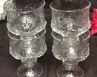 Vintage Anker Hocking Rainflower Muster Klarglas Sorbet Dessert Cups Set von 4