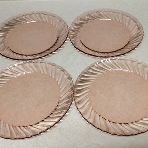 Vintage Arcoroc France Rosaline Swirl Pink Depression Glass Luncheon Plates Set Of 4