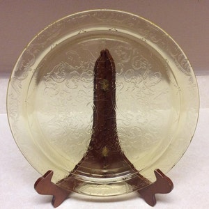 Federal Glass Company Amber Round Glass Cake Plate Madrid Pattern