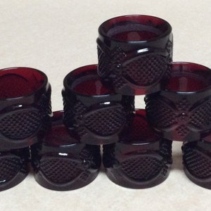 Avon 1876 Cape Cod Ruby Red Collection Round Glass Napkin Rings/Holders Set Of 8
