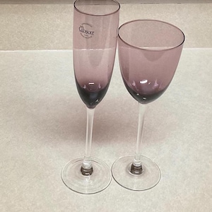 Vintage Gibson Hand Crafted Amethyst Purple Flute - Wine Stemmed Glasses Set Of 2
