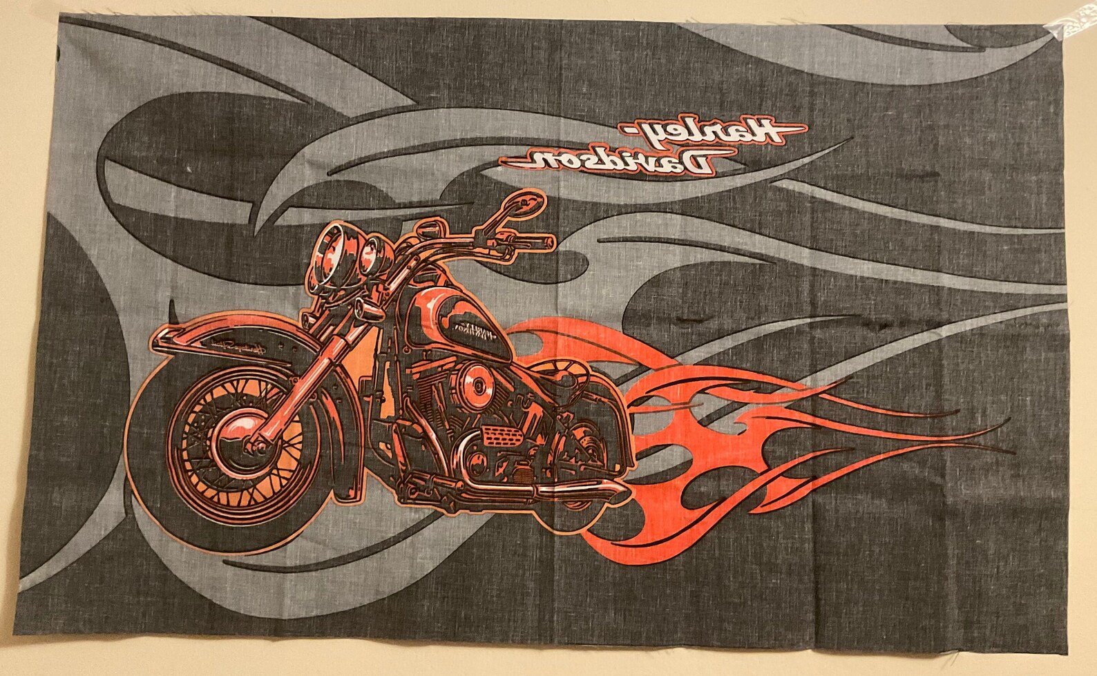 Harley Davidson Motorcycles Signature Fabric Panel Orange Etsy
