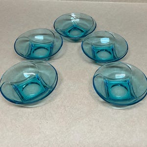 Vintage Hazel Atlas Colonial Turquoise Round Glass Bowls Set Of 5/6