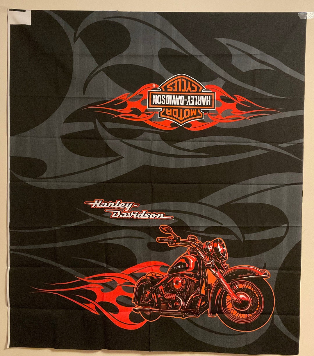 Harley Davidson Motorcycles Logo/signature Fabric Panel Orange Flames