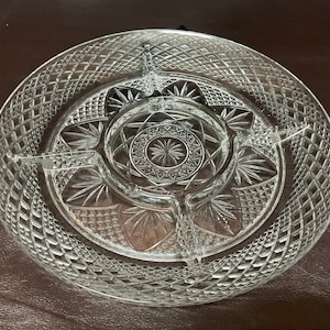 Vintage Luminarc Crystal D’Arques 10&quot; Clear Round Glass 5 Parts Divided Serving Platter