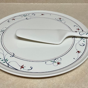 Vintage Mikasa Intaglio Annette Muster Runde Keramik Kuchenplatte Servierlöffel Set Made In Japan
