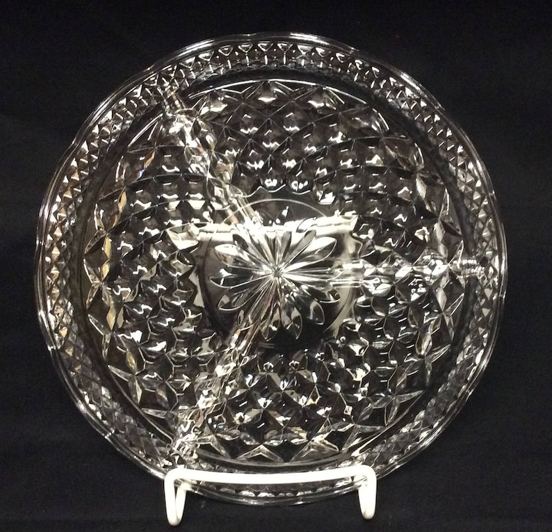 Anchor Hocking Wexford Crystal Clear Diamond Cut Glass 3 Parts Divided