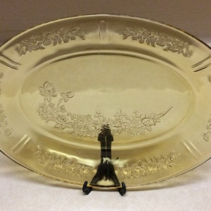 Federal Glass Company Sharon Open Rose Pattern Amber Glass Oval Serving Platter