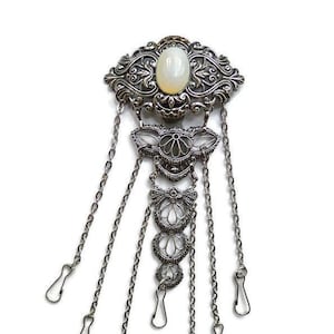 Victorian Style Silver-Plated Chatelaine – Historical Replica - choose your favorite stone – Handmade Belt Clip, No Charms