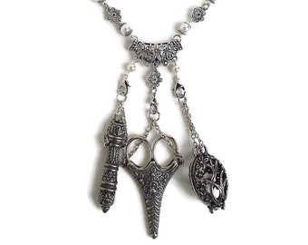 Sewing Chatelaine Necklace/ white / sweet
