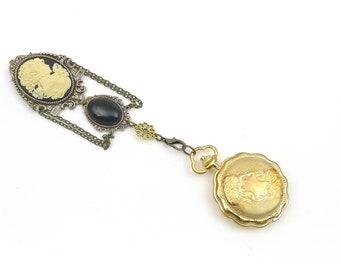 Golden watches- Chatelaine with pocket watch and black cameo
