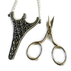 Filigree embroidery scissors small with holder/ Chatelaine accessories