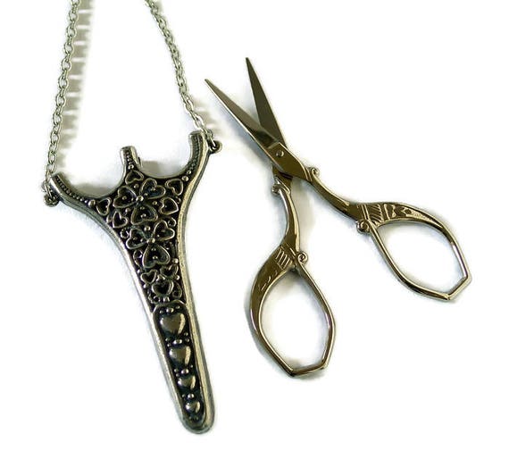 Filigree Large Embroidery Scissors With Cover on a Chain 