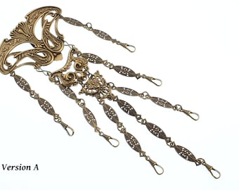3 variantes Reproducción dorada de Chatelaine Art Nouveau de finales del siglo XIX.
