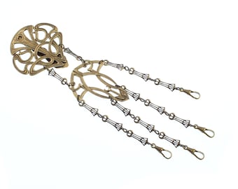 Chatelaine Art Nouveau, oro 4 cadenas.