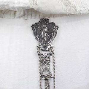 Art Nouveau fan Chatelaine antique silver Alfons Mucha Frühling
