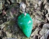 Certified Natural Jadeite Dyed Green Jade Pendant hand carved in China 18 kt white gold and diamond bail