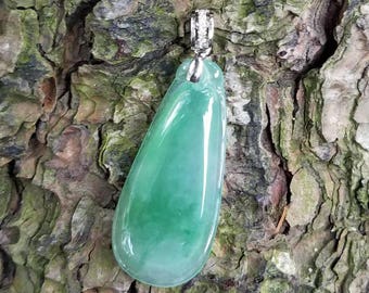 Certified Natural Jadeite Carving; Untreated; Green Jade Pendant; 15.18 Cts; hand carved in China; 18 kt white gold and diamond bail