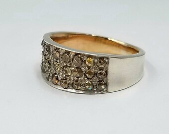 Cognac rose cut diamond, 9kt yellow gold & sterling silver ring. #27 diamonds (approx. 0.7 to 0.8 carats)